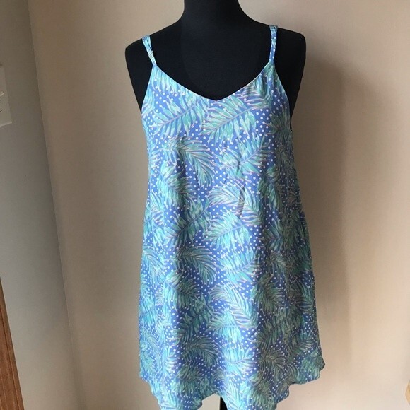Palm Leaf Print Dress JADELYNN BROOKE Spaghetti Strap Adjustable Polka Dot Midi - Picture 1 of 9